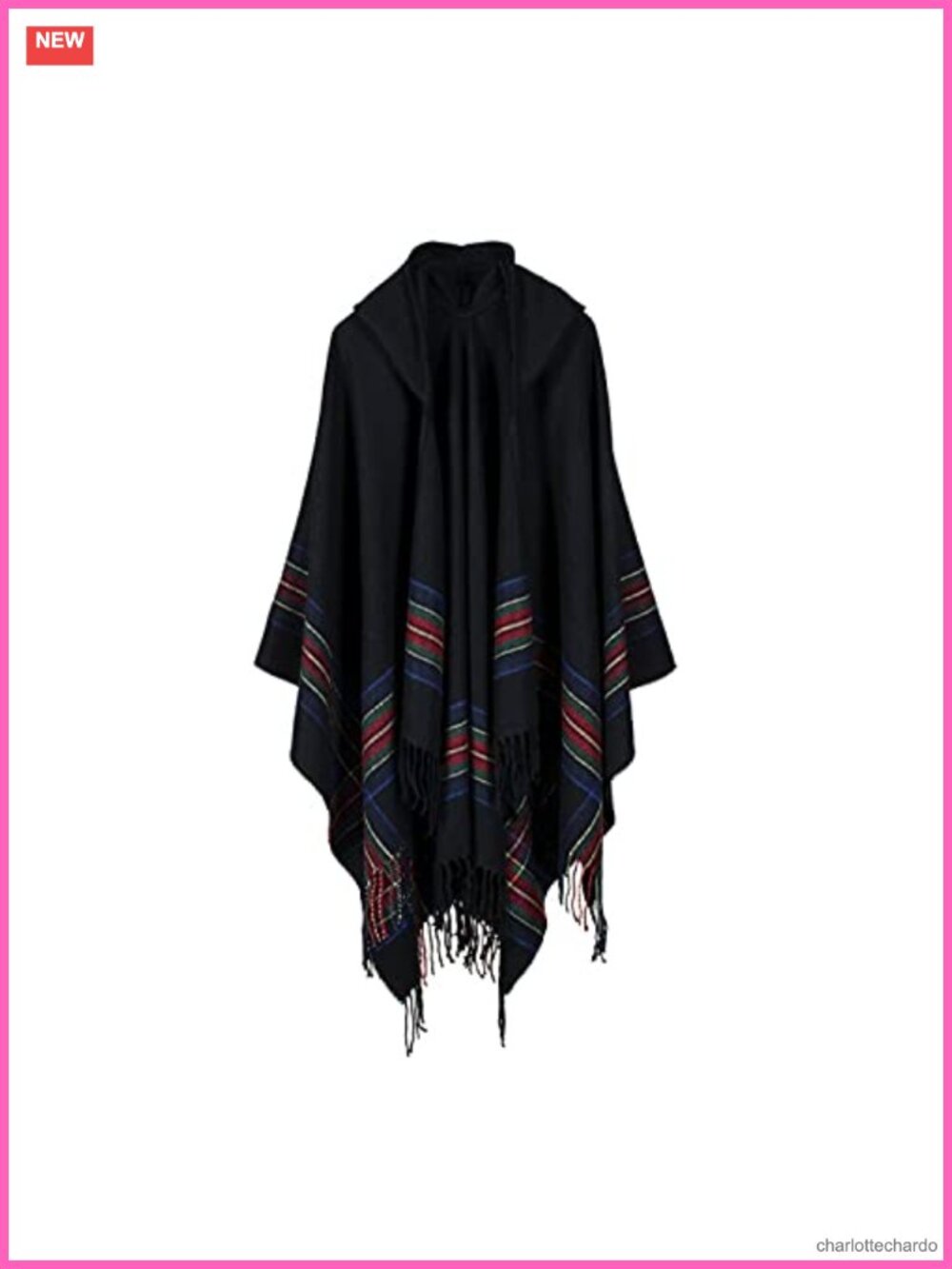 Hooded Pashmina Poncho Cape Oversized Acrylic Wrap with Tassels